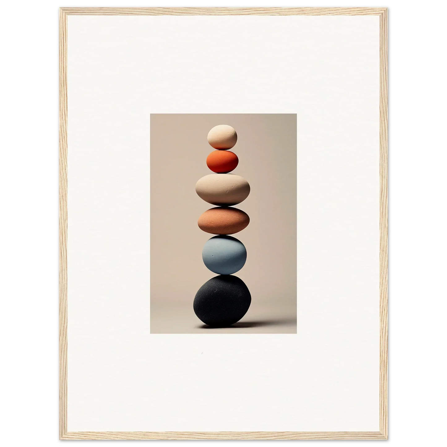 Stack of balanced stones in white, orange, blue, and black for Orb Reverie special edition art™