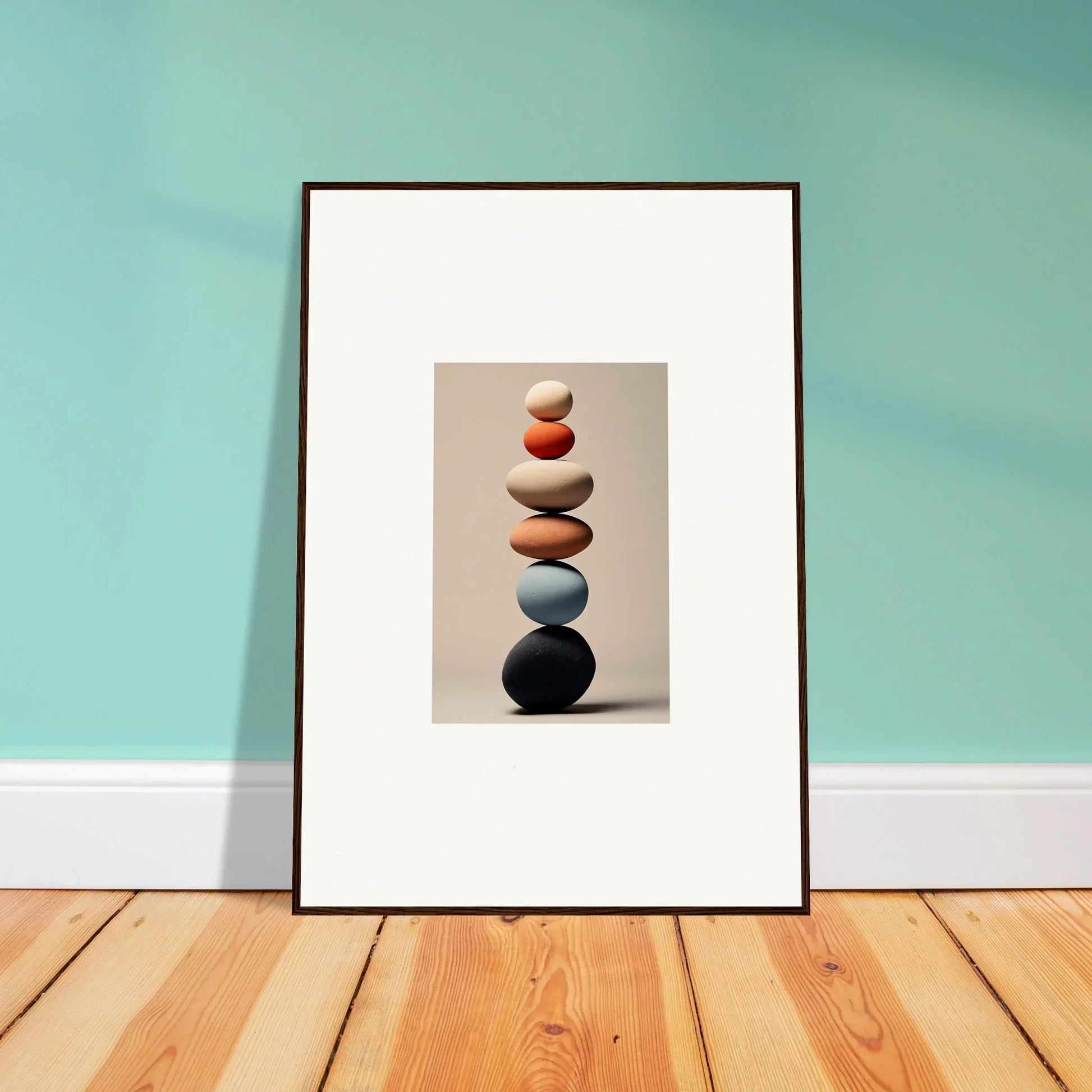 Framed art print of stacked stones in Orb Reverie special edition art for premium walls