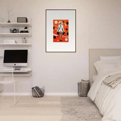 Framed canvas print of a stylized figure on an orange background for room decoration