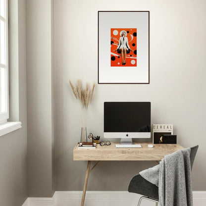 Framed canvas print of a stylized figure with orange background, perfect room decoration