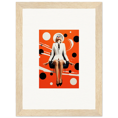 Framed canvas print of a stylized figure with orange polka dots for room decoration