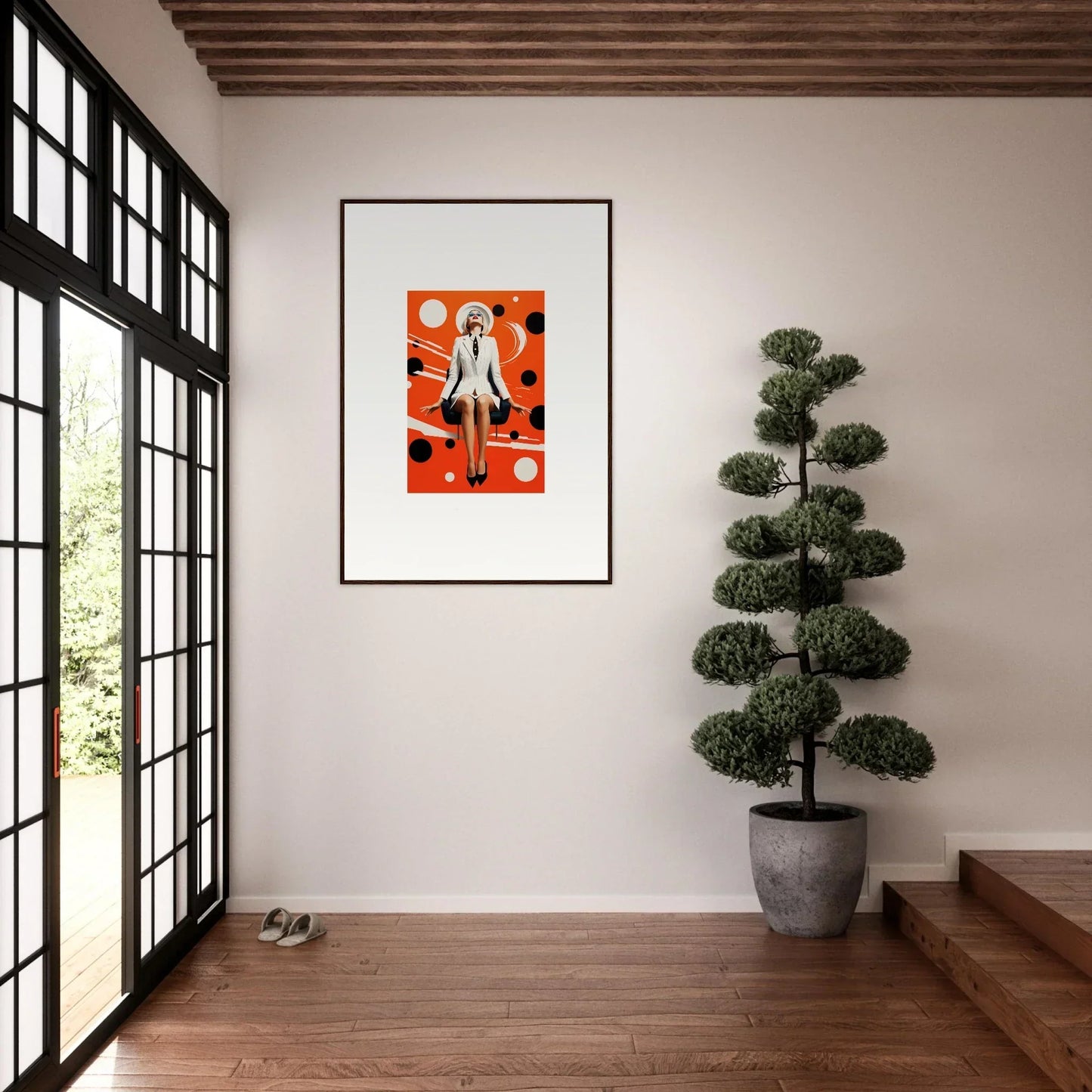 Framed canvas print of a stylized figure on orange, perfect for ecliptic eventsatz decor