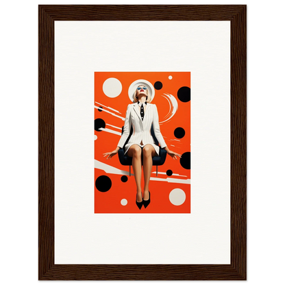 Stylized female canvas print in a white outfit on orange polka dot for chic room decoration