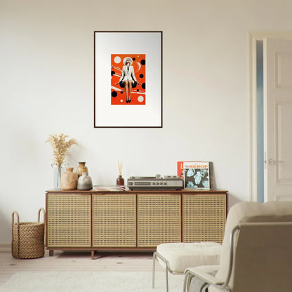 Framed canvas print of a stylized figure on orange, perfect for ecliptic eventsatz decor