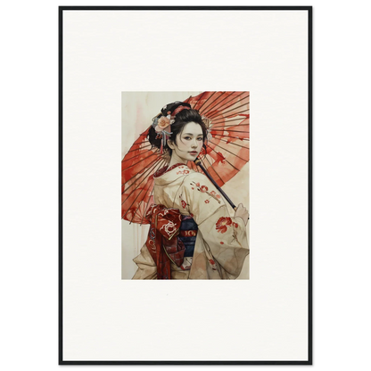 Traditional Japanese figure in a kimono with red parasol from Orchid Nightscape Whispers