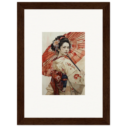 A geisha with a red parasol in Orchid Nightscape Whispers style