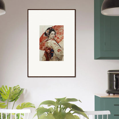 Framed Japanese geisha art with a red parasol from Orchid Nightscape Whispers