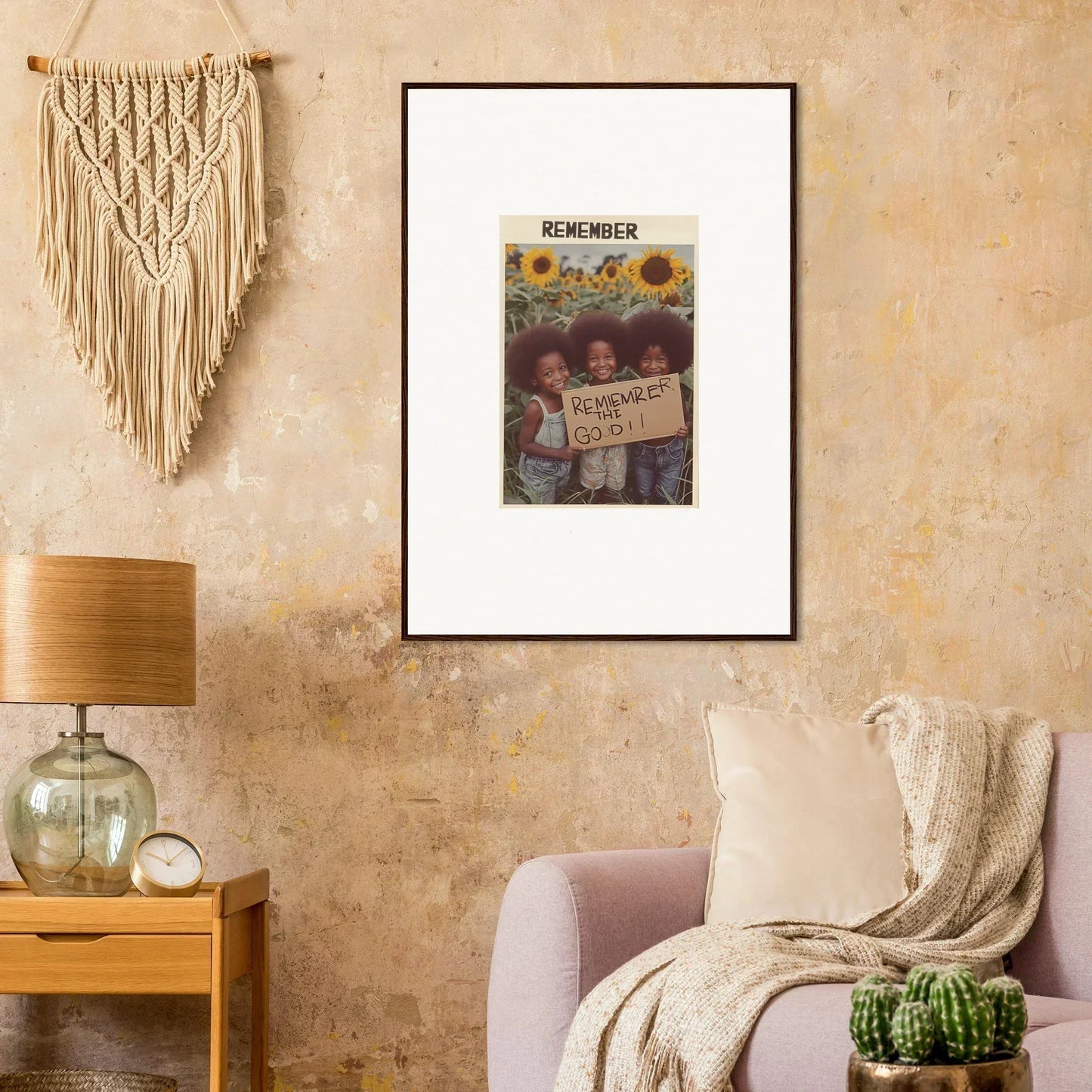 Framed magazine cover of kids in sunflower field, perfect for Solar Whimsy room decoration