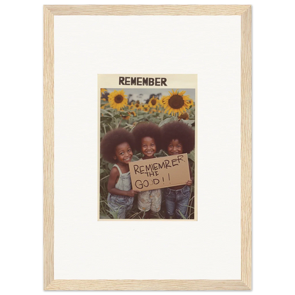 Framed photo of kids in a sunflower field, perfect for solar whimsy room decoration