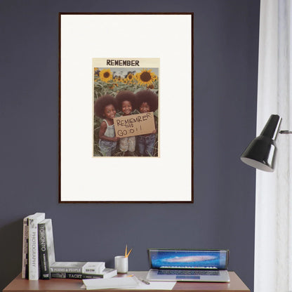 Vintage-style Remember poster with kids, perfect for solar whimsy room decoration