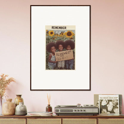 Cute kids holding a sign in a sunflower field for your solar whimsy room decoration