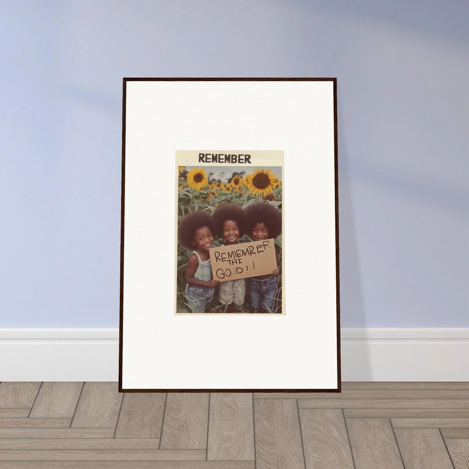 Framed canvas print of children, sunflowers, and Remember God’s Love for cheerful room decoration