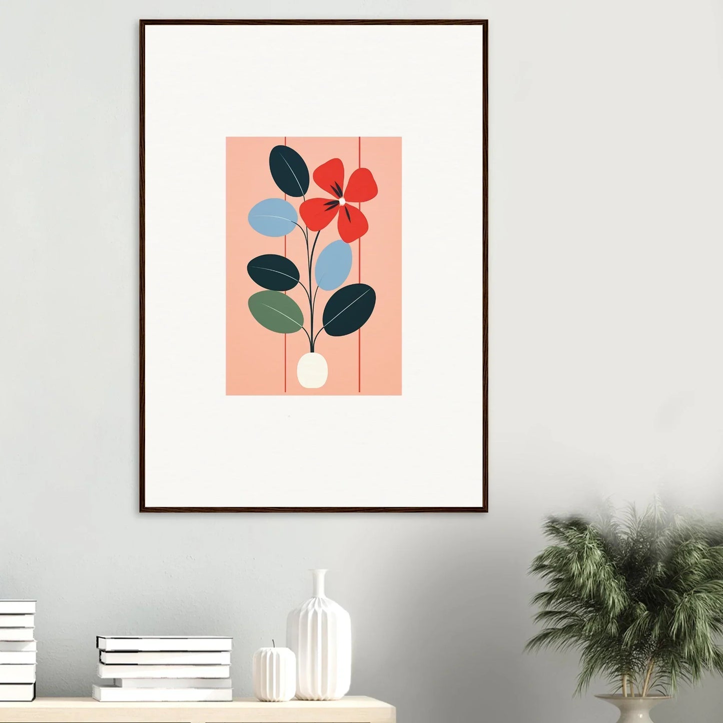 Framed wall art of abstract flora imbibed with colorful geometric shapes for room decor