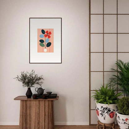 Framed wall art featuring Painterly Flora Imbibed, with red and black on pink background