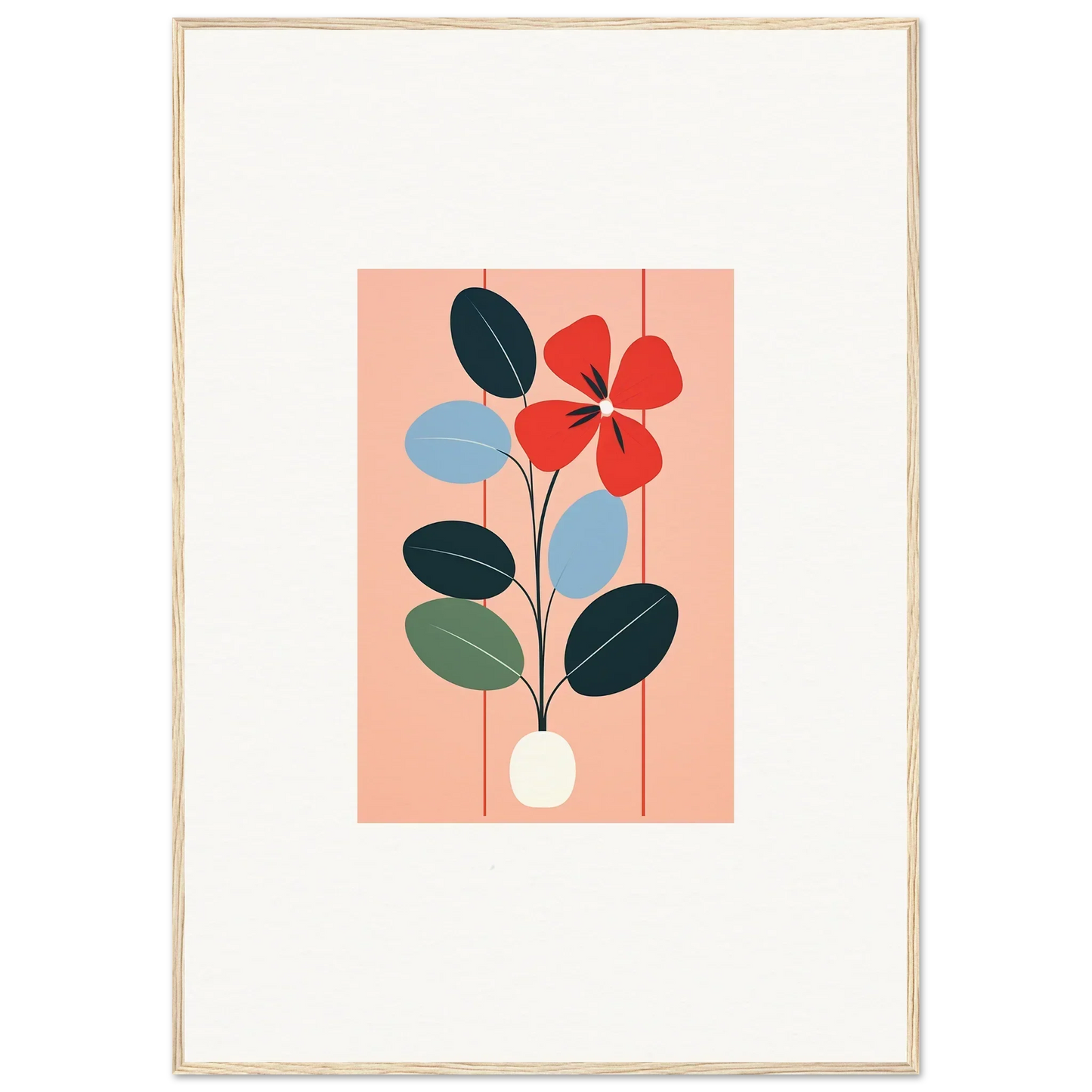 Stylized floral illustration of red blooms and dark leaves for room decor in Flora Imbibed