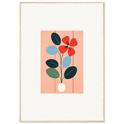 Stylized floral illustration of red blooms and dark leaves for room decor in Flora Imbibed