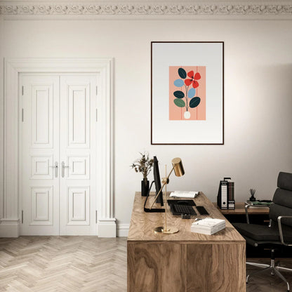 Wooden desk with typewriter and books, enhancing room decor with Flora Imbibed theme