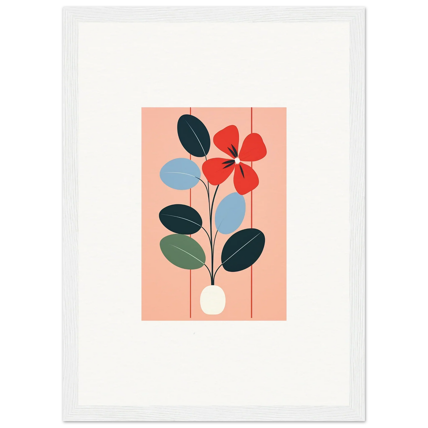 Stylized floral illustration with red bloom, perfect for room decor and framed wall art