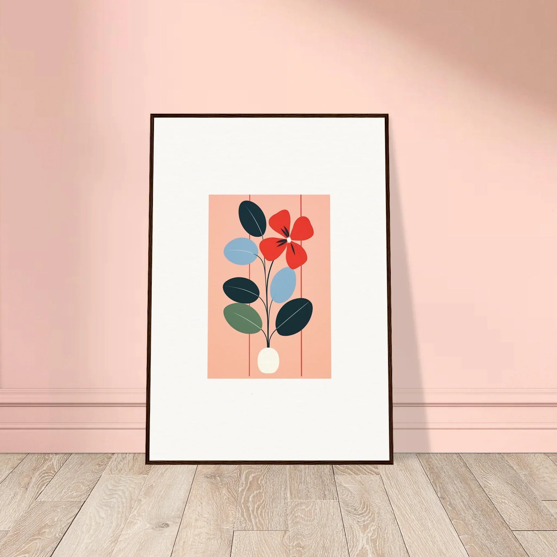 Framed wall art featuring colorful minimalist floral design for stylish room decor