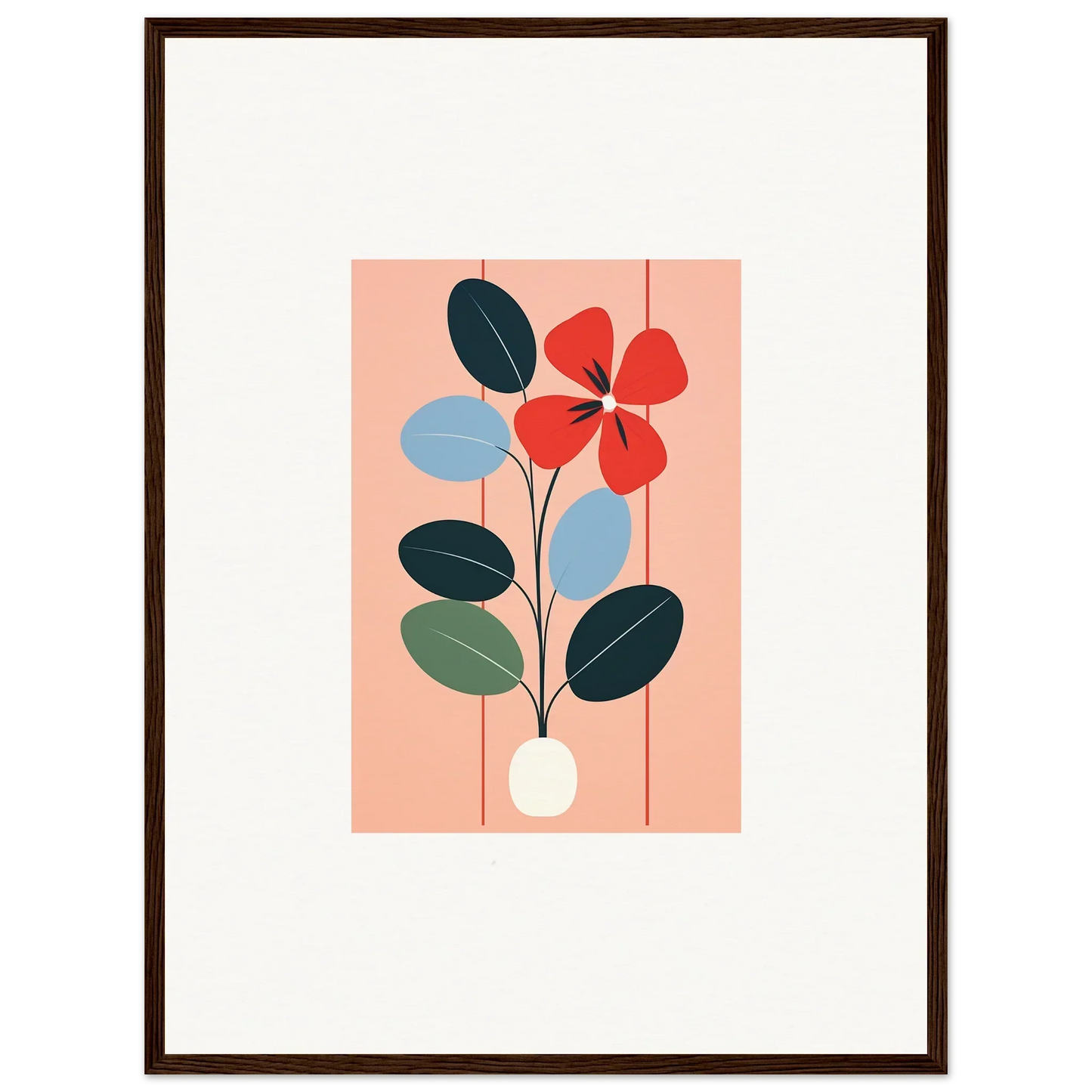 Stylized floral illustration of a red bloom in vase, perfect for Room Decor and Framed Wall Art