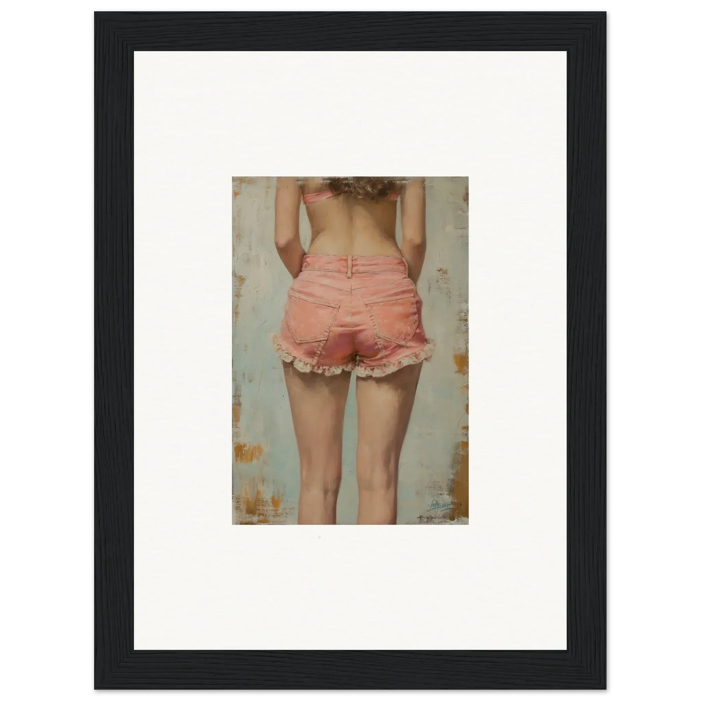 Framed canvas print of Blossom Elation featuring person in pink lace-trimmed shorts