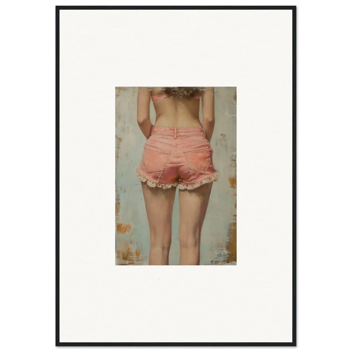 Framed photograph of legs in pink shorts for Blossom Elation room decoration