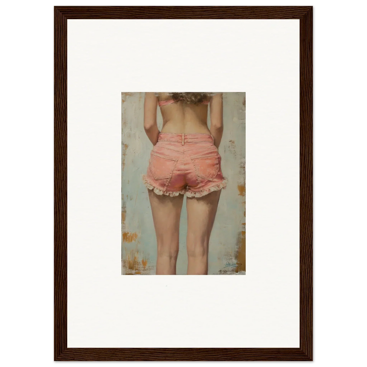 Framed canvas print of a person in pink shorts, perfect for Room Decoration and Blossom Elation