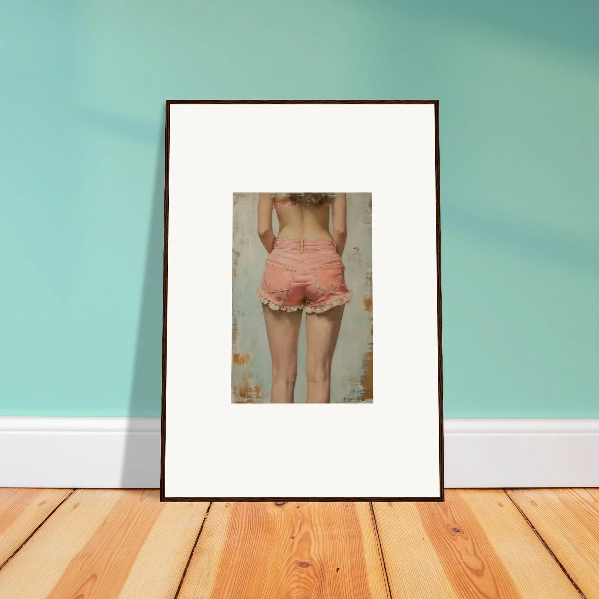 Framed photo of a person in pink shorts, perfect for Blossom Elation room decoration