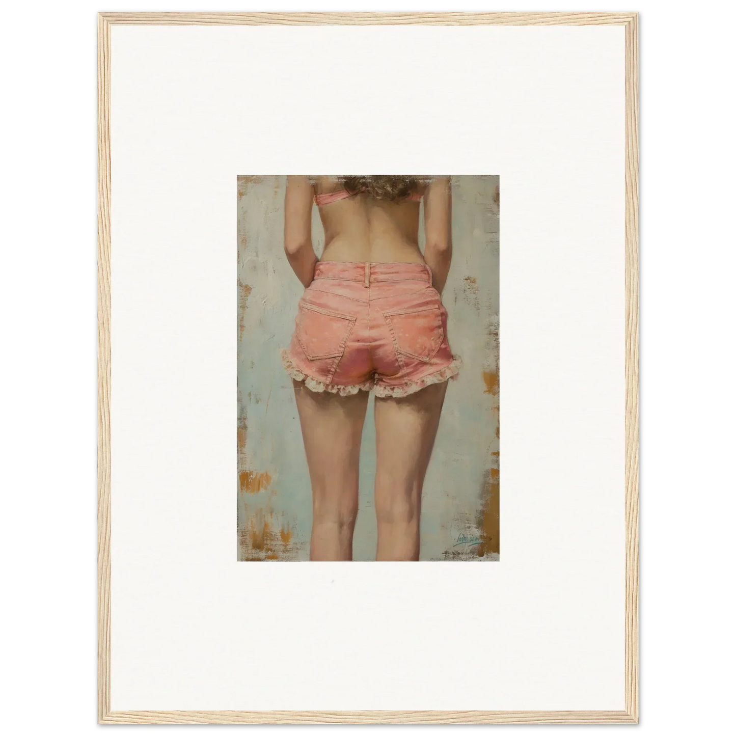 Framed canvas print of a person in pink ruffled shorts for Blossom Elation room decoration