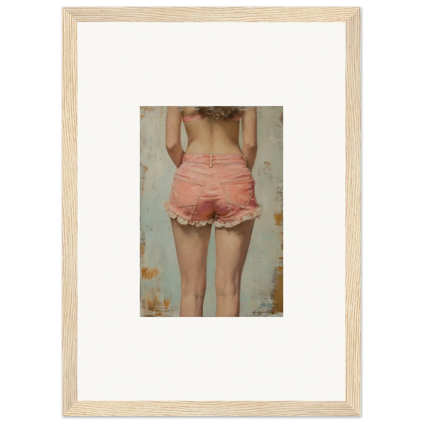 Framed canvas print of person in pink shorts for Blossom Elation room decoration