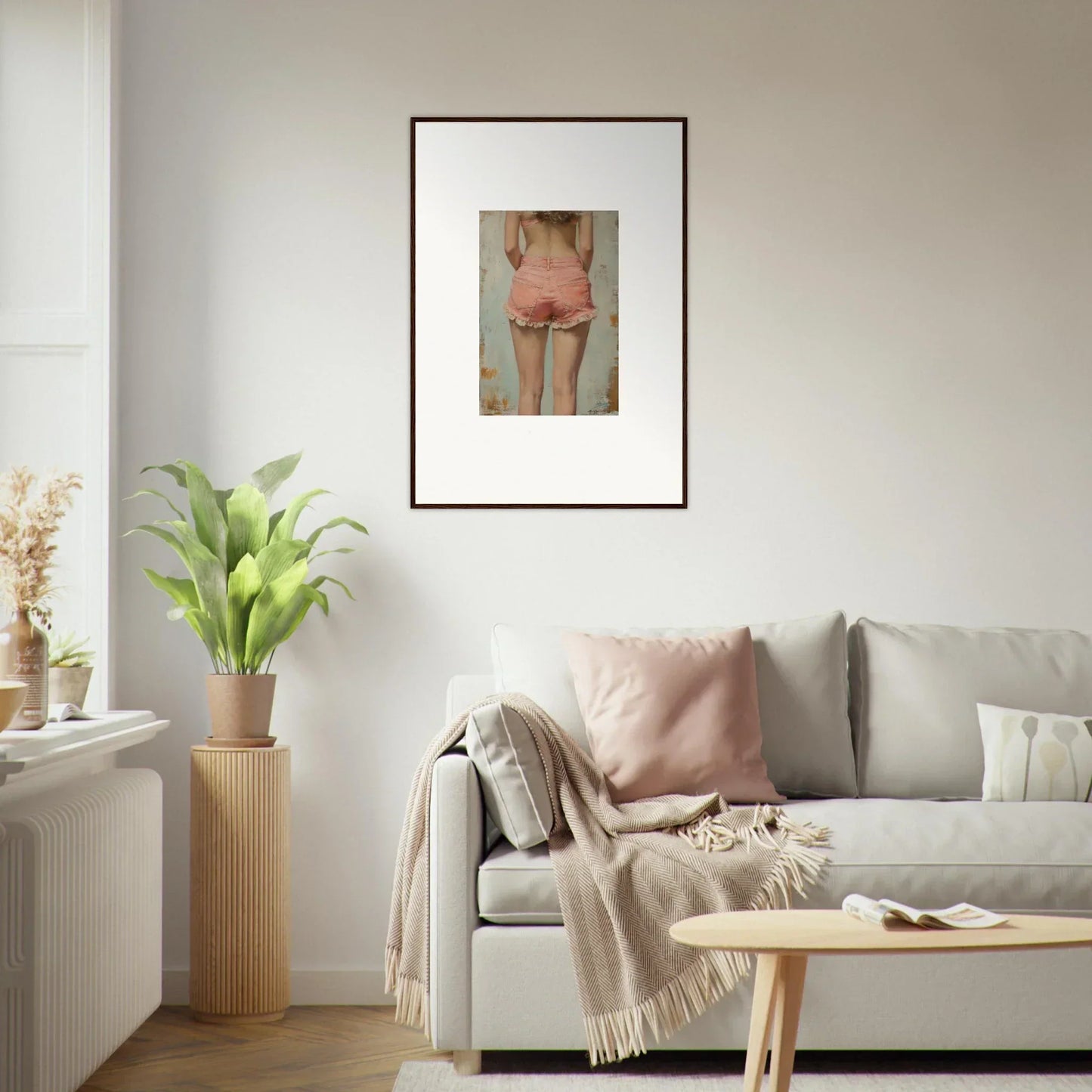 Framed canvas print of a person in pink underwear for unique room decoration, Blossom Elation