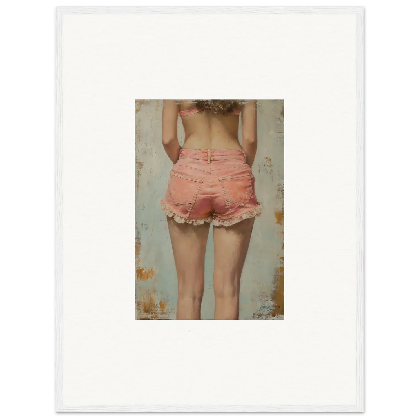 Colorful canvas print of a person in pink denim shorts for Blossom Elation decor