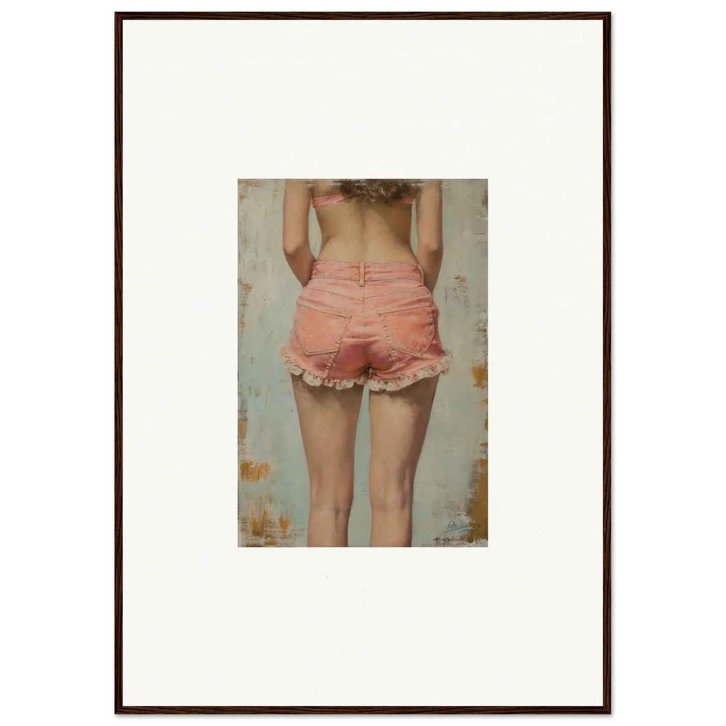 Framed canvas print of a person in pink shorts, perfect for Blossom Elation room decoration