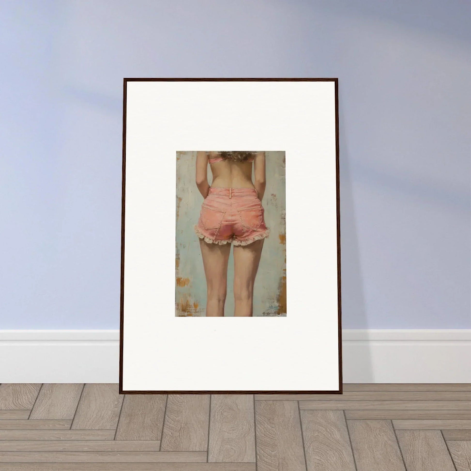 Framed canvas print of a person in pink shorts, perfect for Blossom Elation room decoration