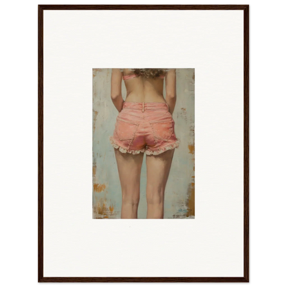 Framed canvas print of person in pink denim shorts, perfect for Blossom Elation room decoration