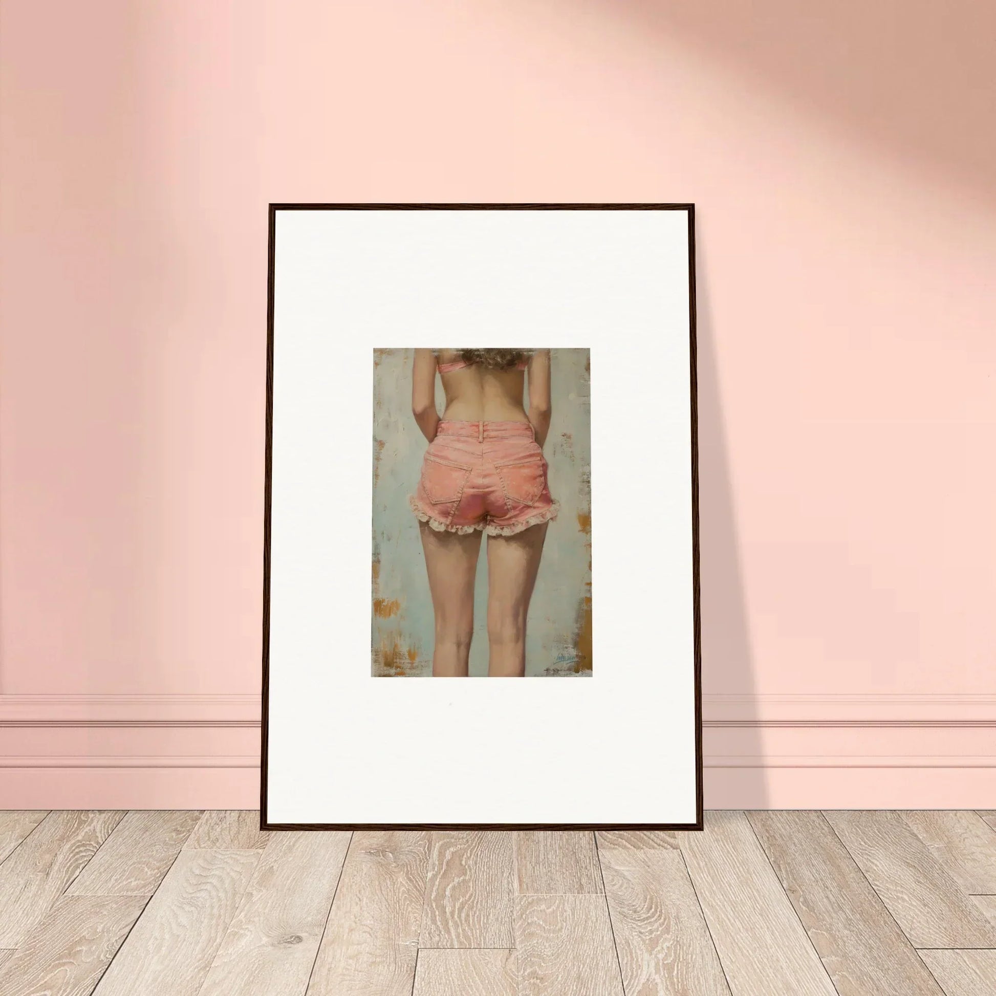 Framed canvas print of blossom elation featuring pink shorts, perfect for room decoration