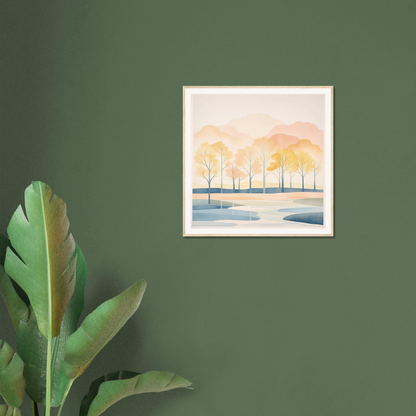 Framed watercolor painting of bare trees at sunset for Pastel Daydreams Reflections