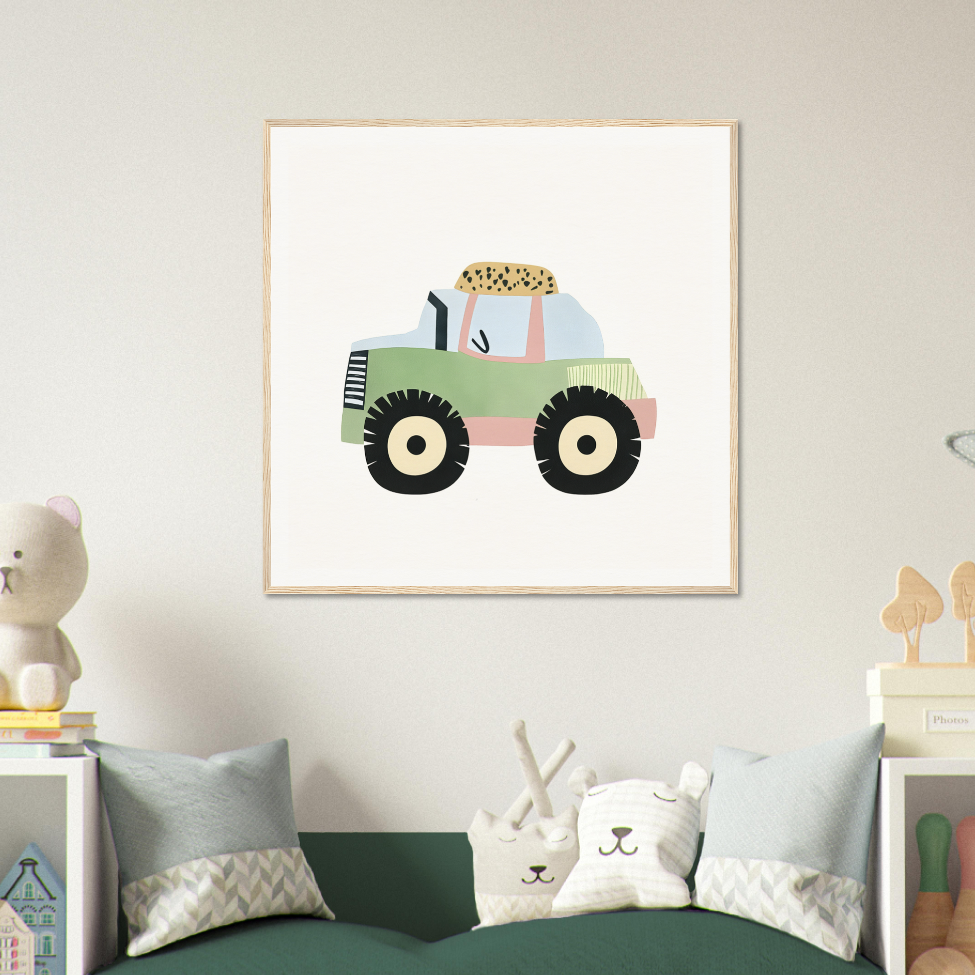 Cute mint green and pink cartoon tractor with gold accents from Pastel Journey Dance