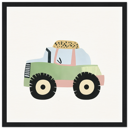 Cute cartoon tractor in pastel green and pink for Pastel Journey Dance product