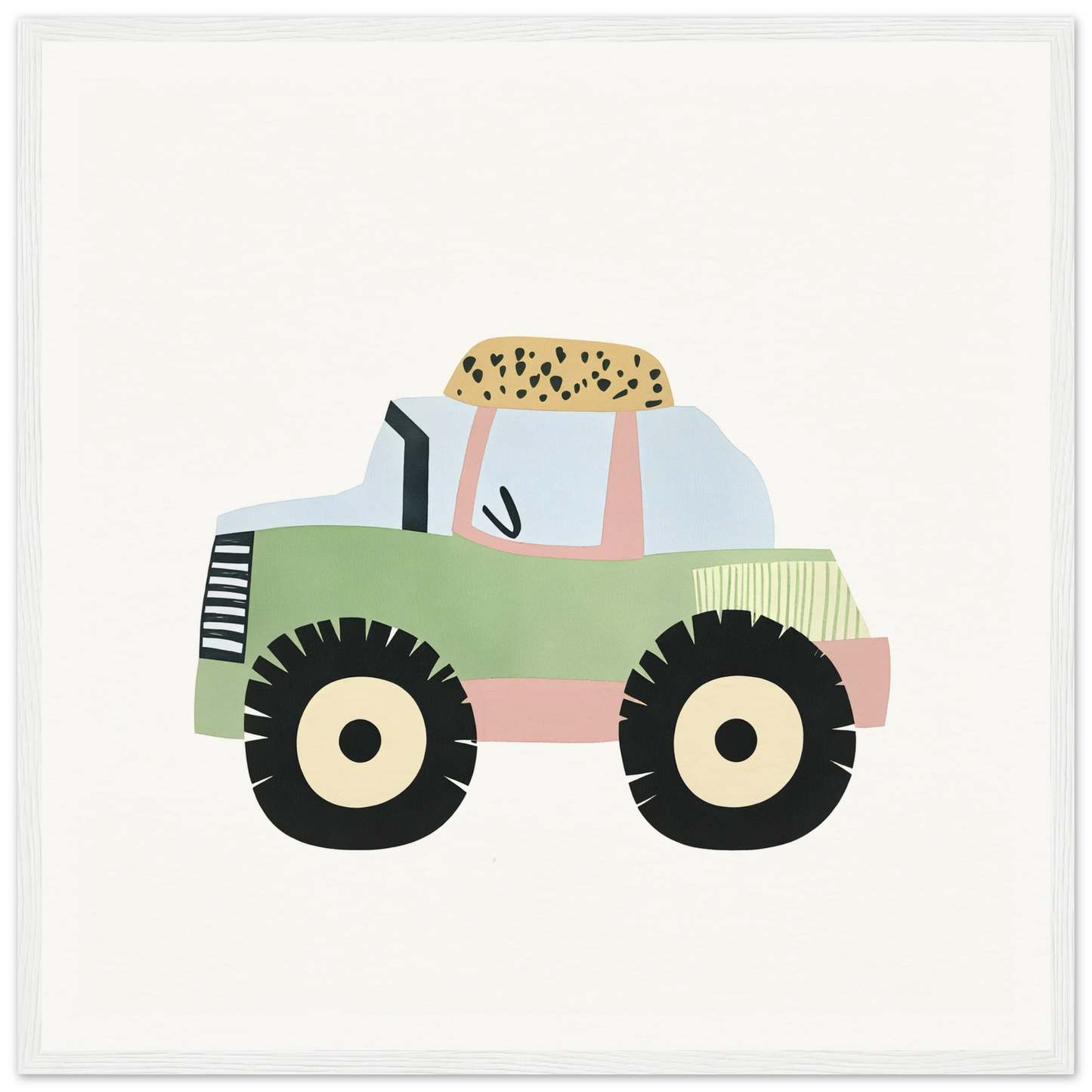 Pastel-colored tractor with spotted load, embodying the spirit of Pastel Journey Dance