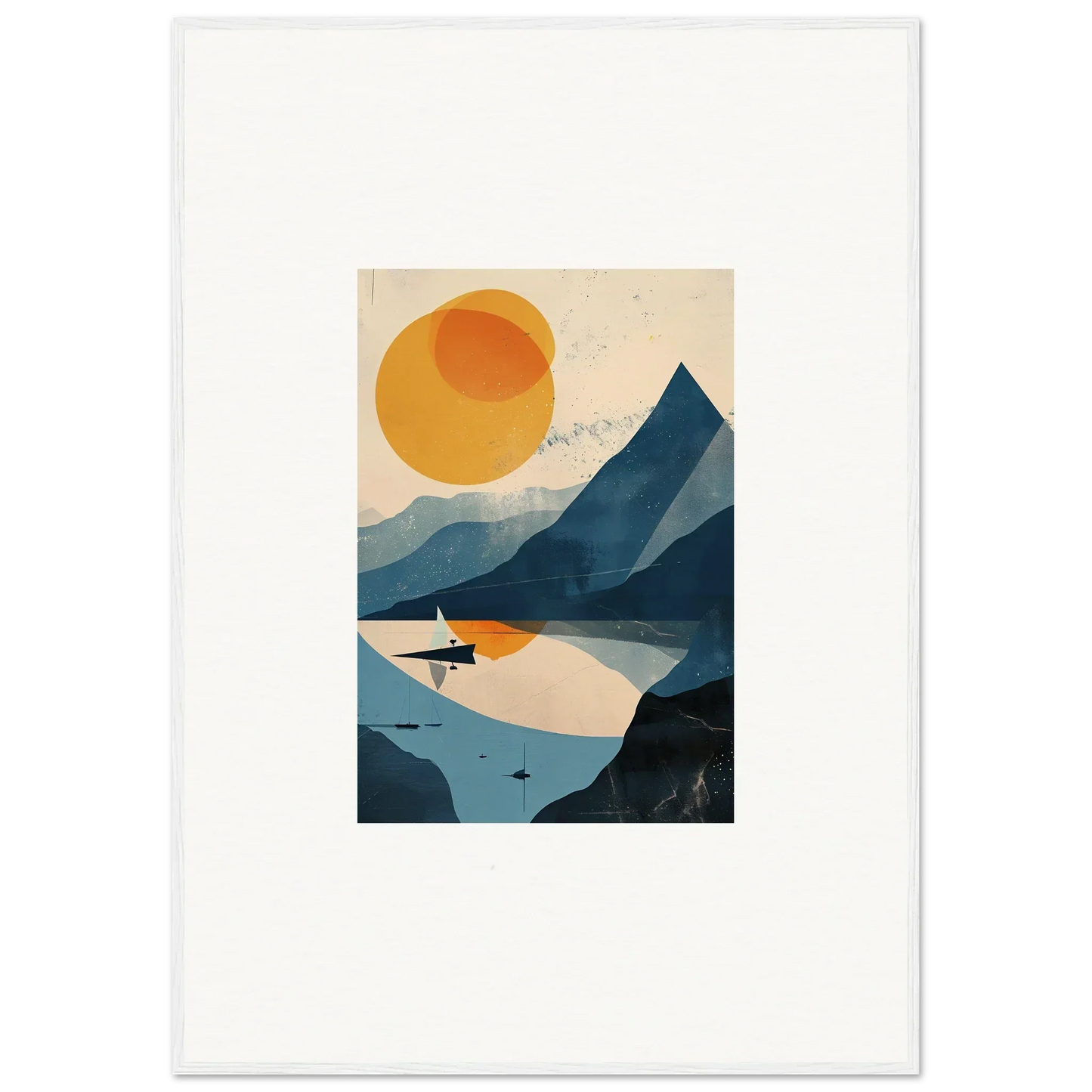 Minimalist landscape illustration of mountains and a lake for room decor and canvas prints