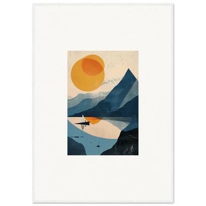 Minimalist landscape illustration of mountains and a lake for room decor and canvas prints