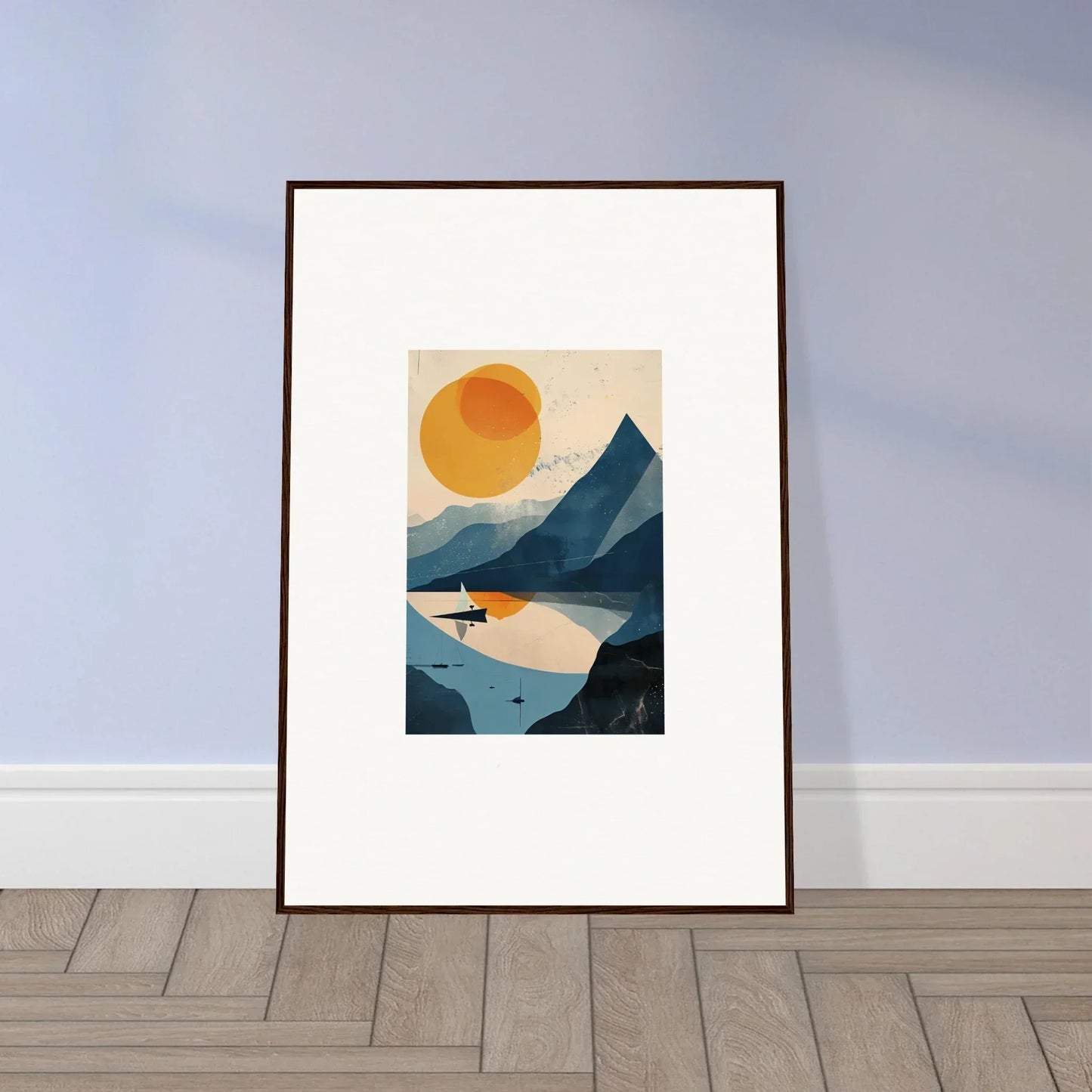 Framed wall art featuring a minimalist mountainous landscape for stylish room decor