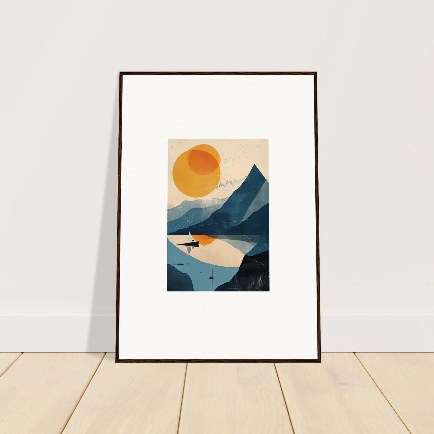 Framed wall art of a minimalist mountainous landscape ideal for modern room decor