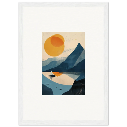 Minimalist landscape artwork of mountains and a sun for elegant room decor or canvas prints