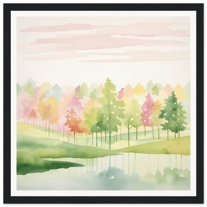 Watercolor painting of autumn trees in tranquil lake from Pastel Dreamscape Mirage