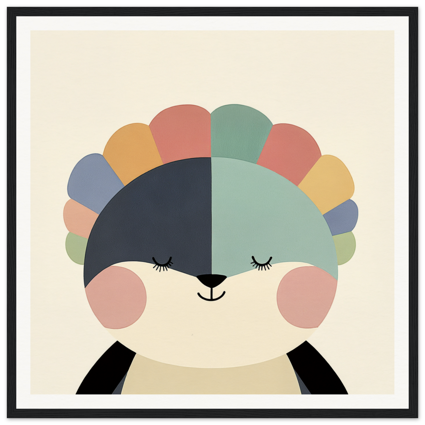 Cute cartoon panda with a rainbow pattern on its head in Pastel Panda Dreams