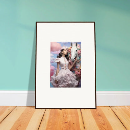 Framed artwork depicting a couple in romantic, ethereal wedding attire.