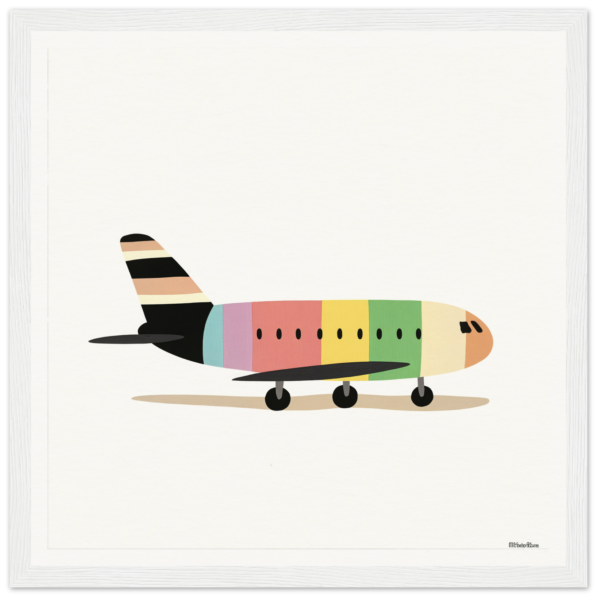 Colorful cartoon airplane in Pastel Piloting Dreamscape with pink, yellow, and green stripes