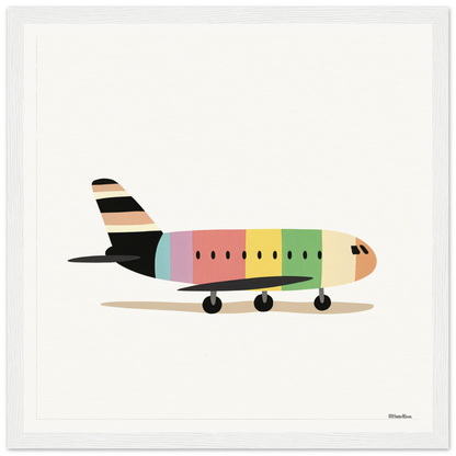 Colorful cartoon airplane in Pastel Piloting Dreamscape with pink, yellow, and green stripes